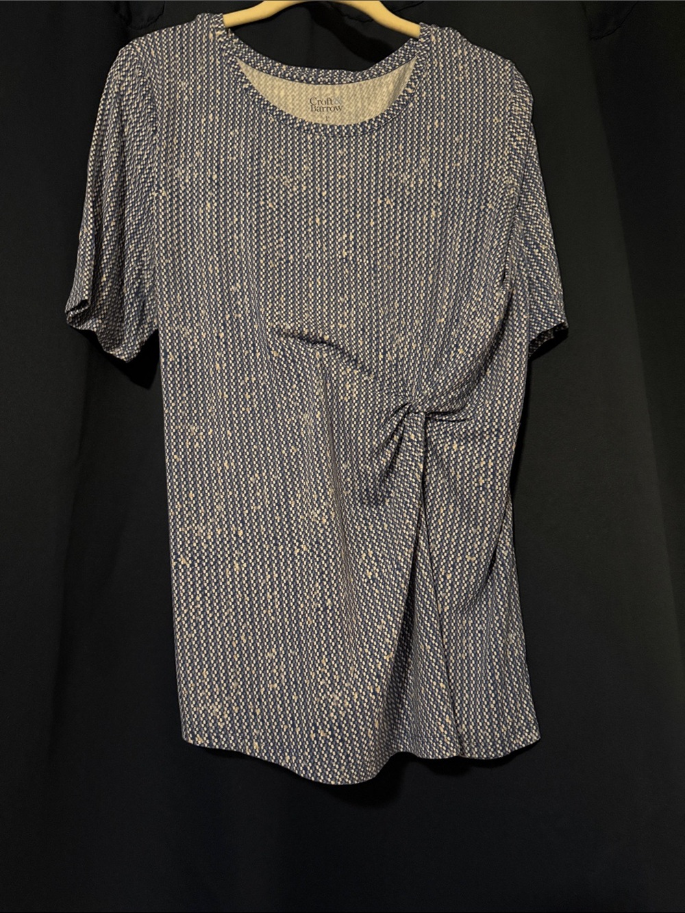 croft & barrow Navy Patterned Short-Sleeve Twist Detail Top